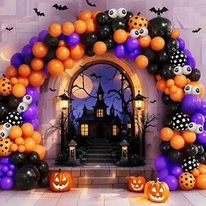 Halloween Balloon Arch Kit - Orange, Black, and Purple 140 pcs.